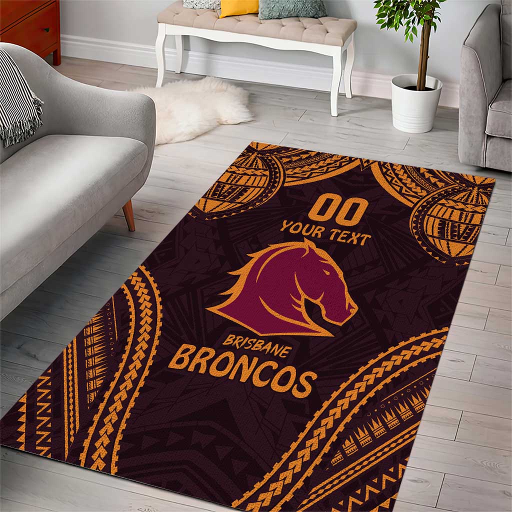 Custom Broncos Rugby Area Rug With Polynesian Style