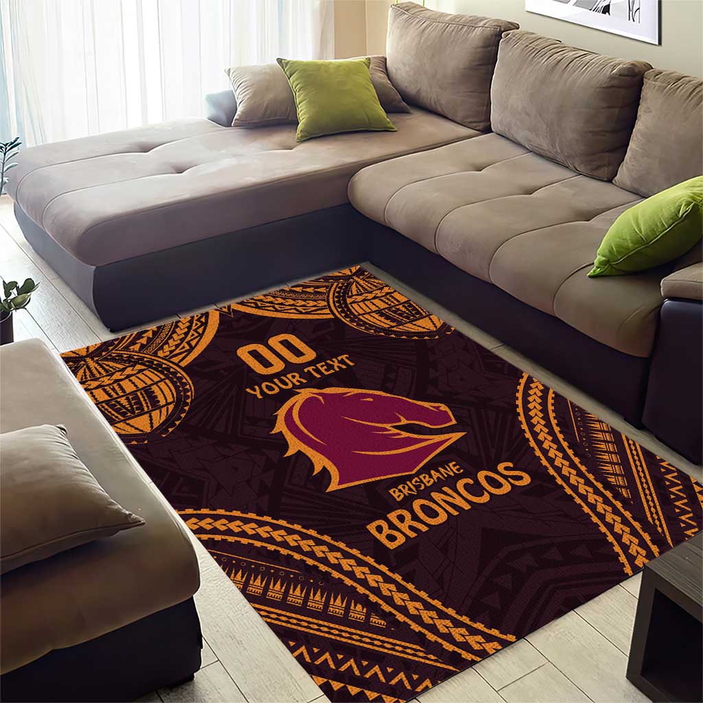 Custom Broncos Rugby Area Rug With Polynesian Style