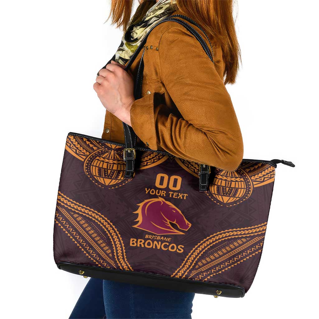 Custom Broncos Rugby Leather Tote Bag With Polynesian Style