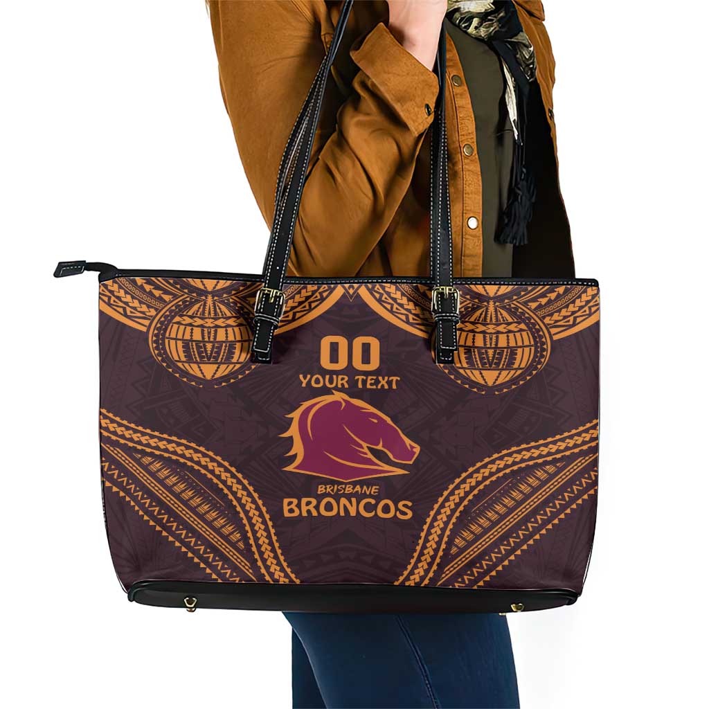 Custom Broncos Rugby Leather Tote Bag With Polynesian Style