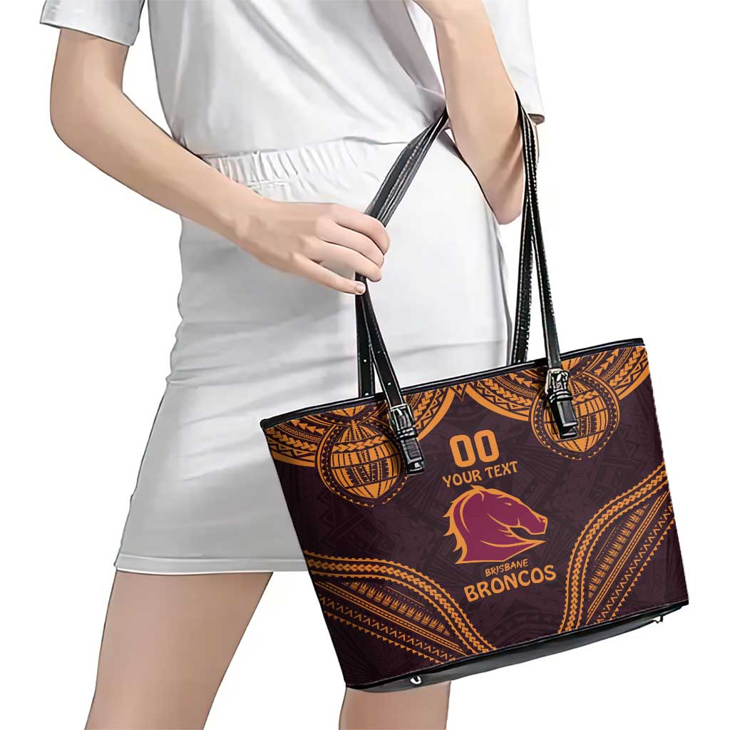 Custom Broncos Rugby Leather Tote Bag With Polynesian Style