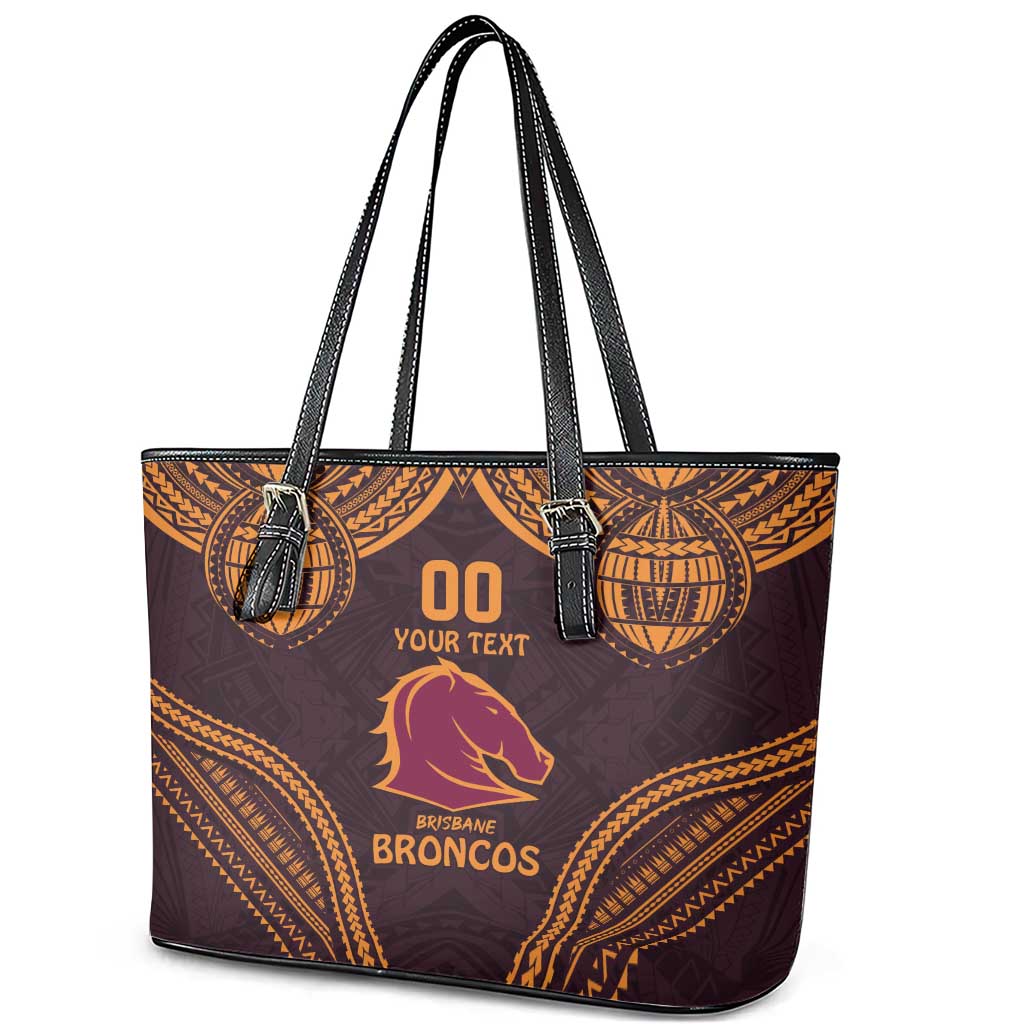 Custom Broncos Rugby Leather Tote Bag With Polynesian Style