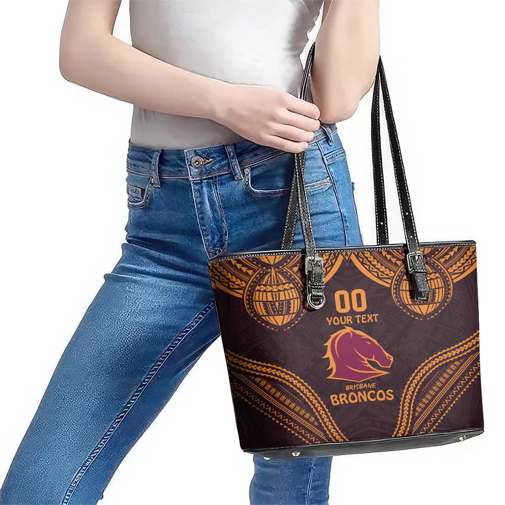 Custom Broncos Rugby Leather Tote Bag With Polynesian Style