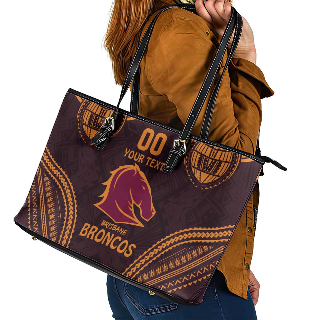 Custom Broncos Rugby Leather Tote Bag With Polynesian Style