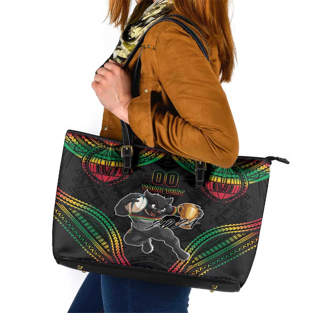 Custom Panthers Champion Grand Final 2024 Leather Tote Bag With Polynesian Style