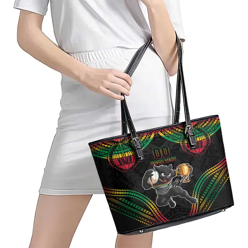 Custom Panthers Champion Grand Final 2024 Leather Tote Bag With Polynesian Style