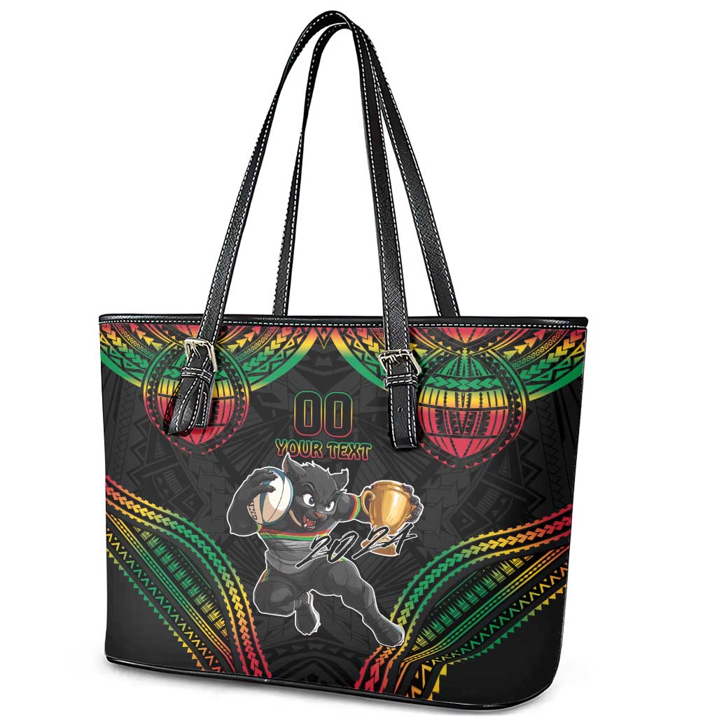 Custom Panthers Champion Grand Final 2024 Leather Tote Bag With Polynesian Style