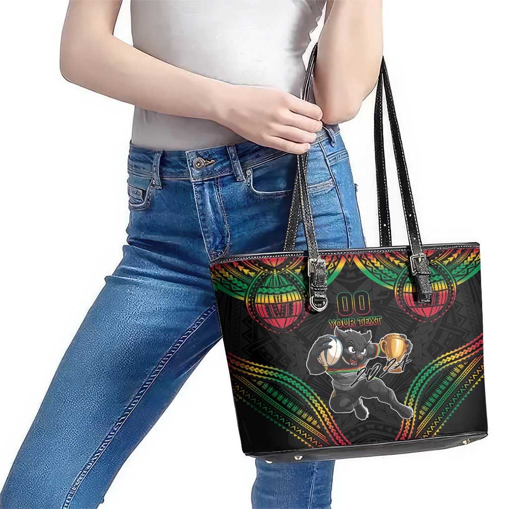 Custom Panthers Champion Grand Final 2024 Leather Tote Bag With Polynesian Style