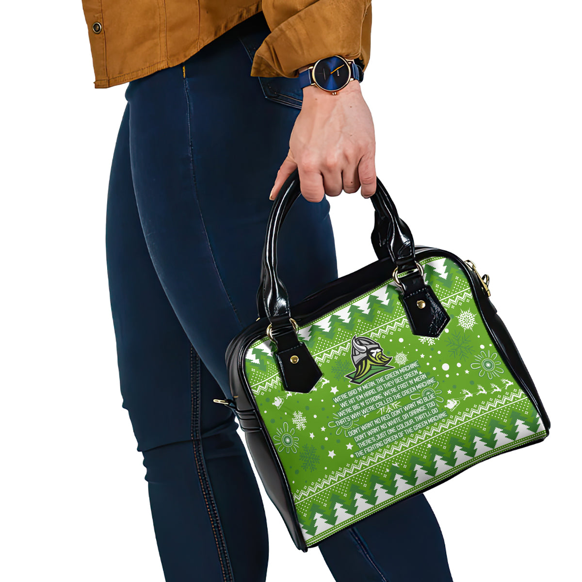 raiders-rugby-shoulder-handbag-the-mighty-green-machine-2023-christmas-vibe