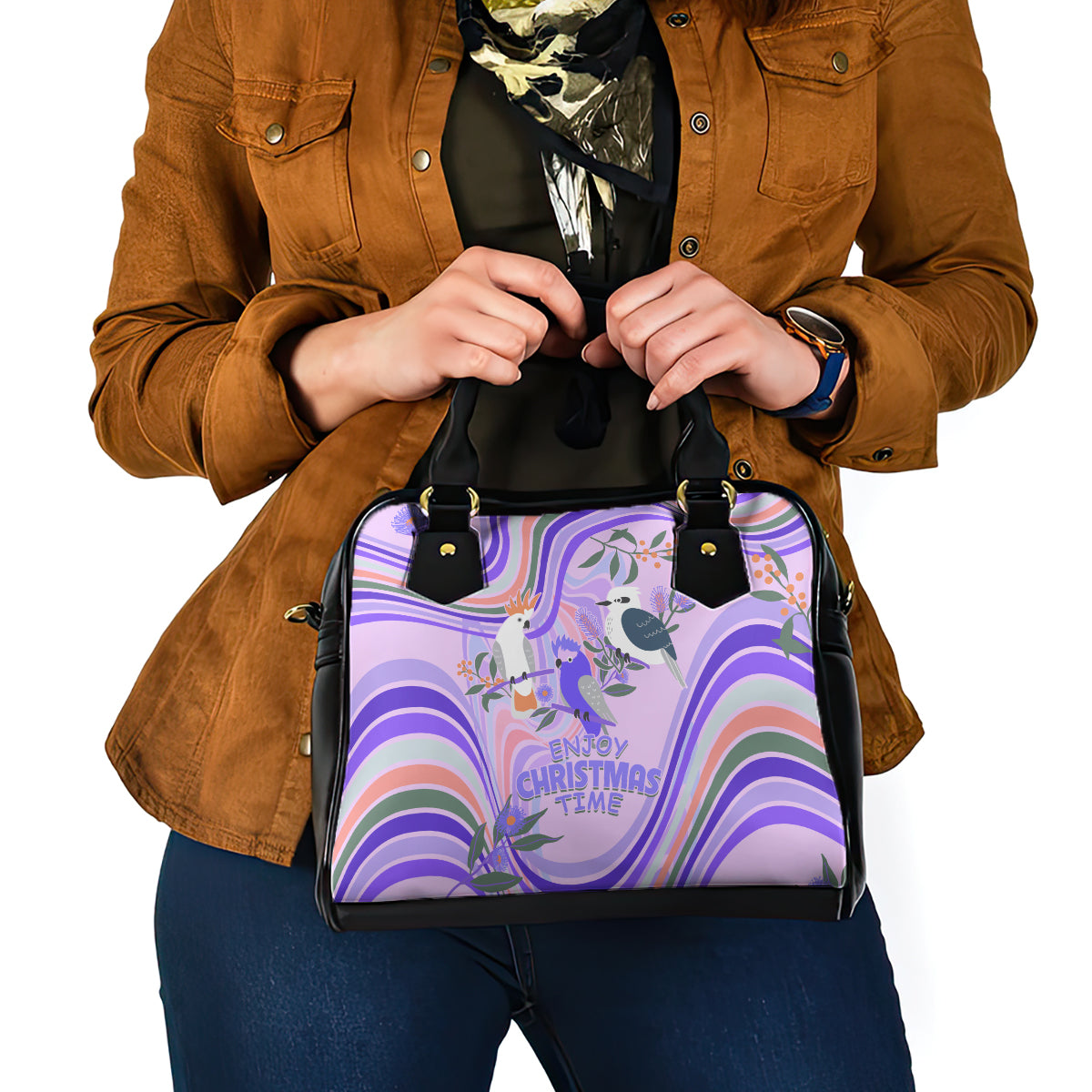 australia-hippie-christmas-shoulder-handbag-cockatoo-kookaburra-with-wattle-violet-pastel-color