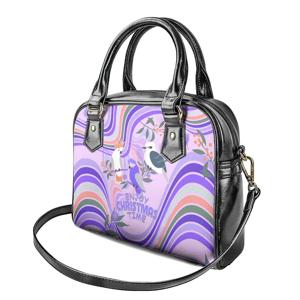 australia-hippie-christmas-shoulder-handbag-cockatoo-kookaburra-with-wattle-violet-pastel-color