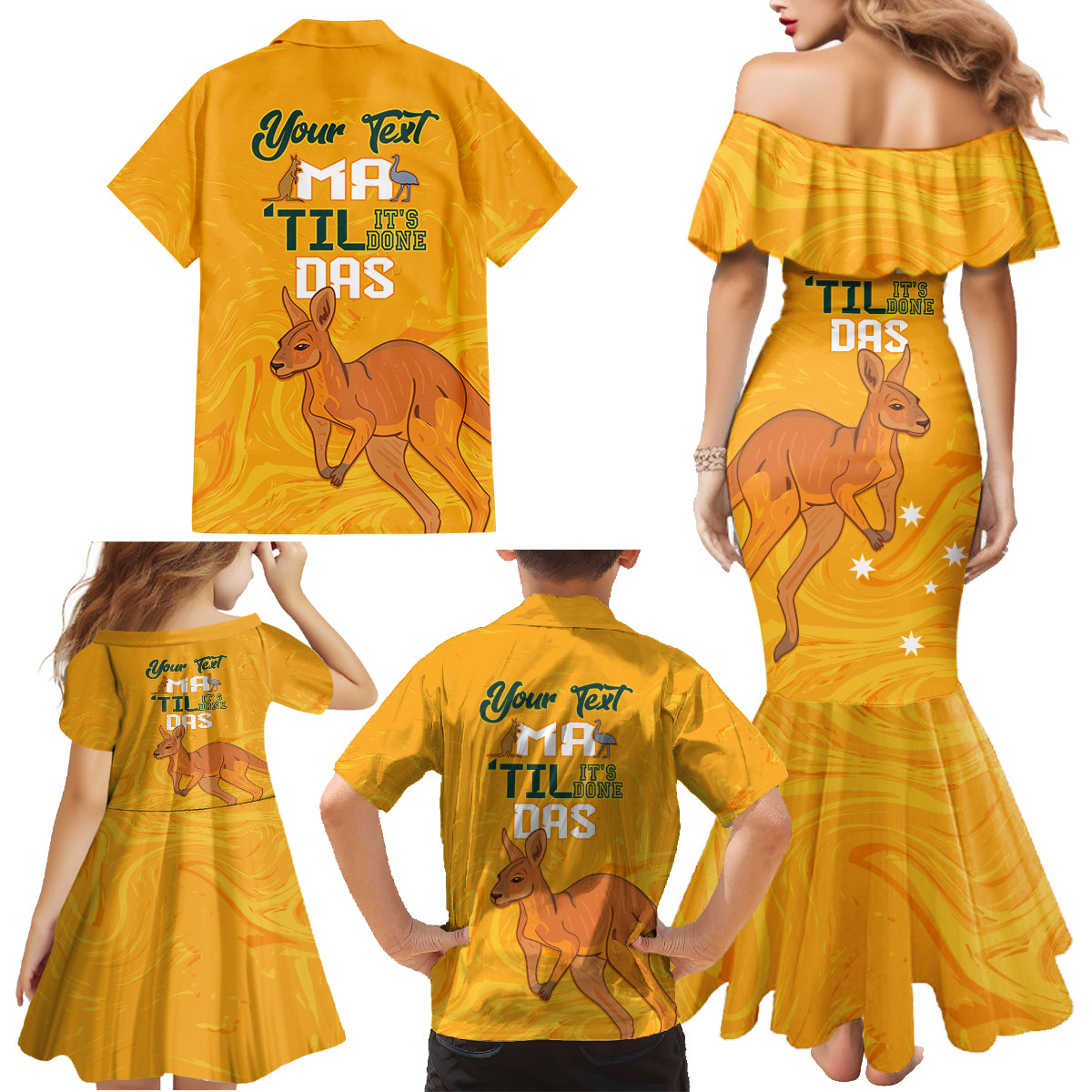 Personalised Matildas Australia Day Family Matching Mermaid Dress and Hawaiian Shirt Proud To Be Tillies Gold Version