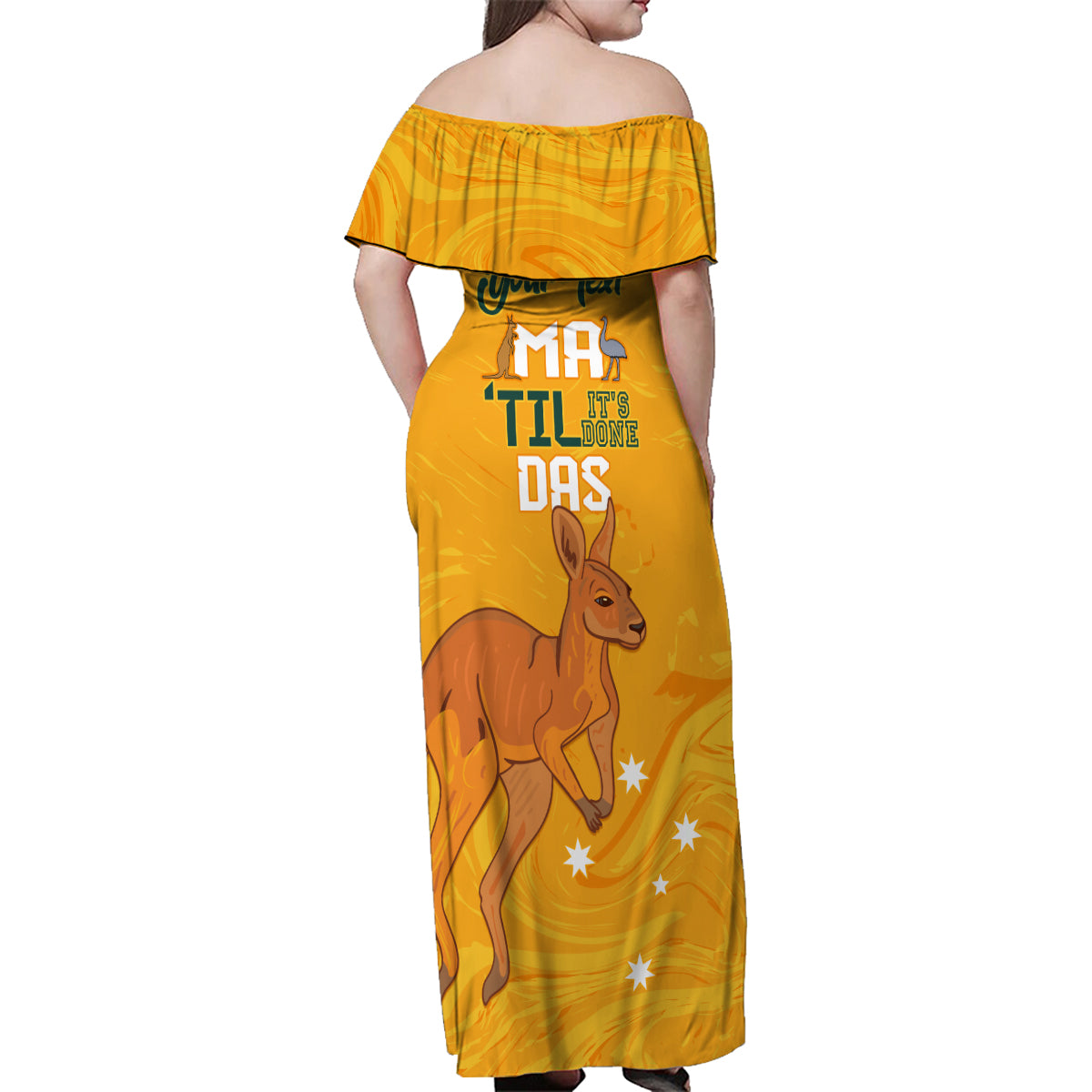 Personalised Matildas Australia Day Family Matching Off Shoulder Maxi Dress and Hawaiian Shirt Proud To Be Tillies Gold Version