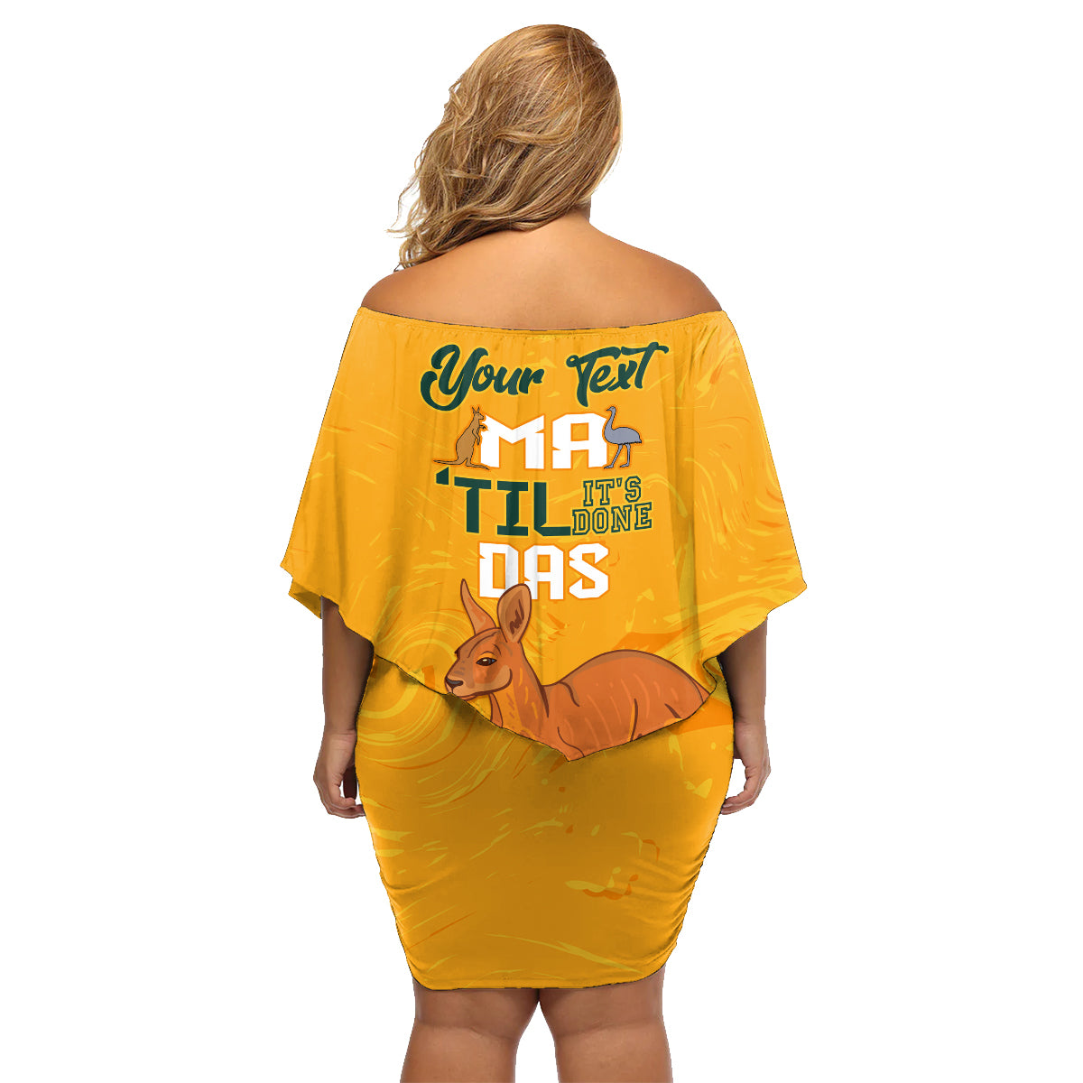 Personalised Matildas Australia Day Family Matching Off Shoulder Short Dress and Hawaiian Shirt Proud To Be Tillies Gold Version