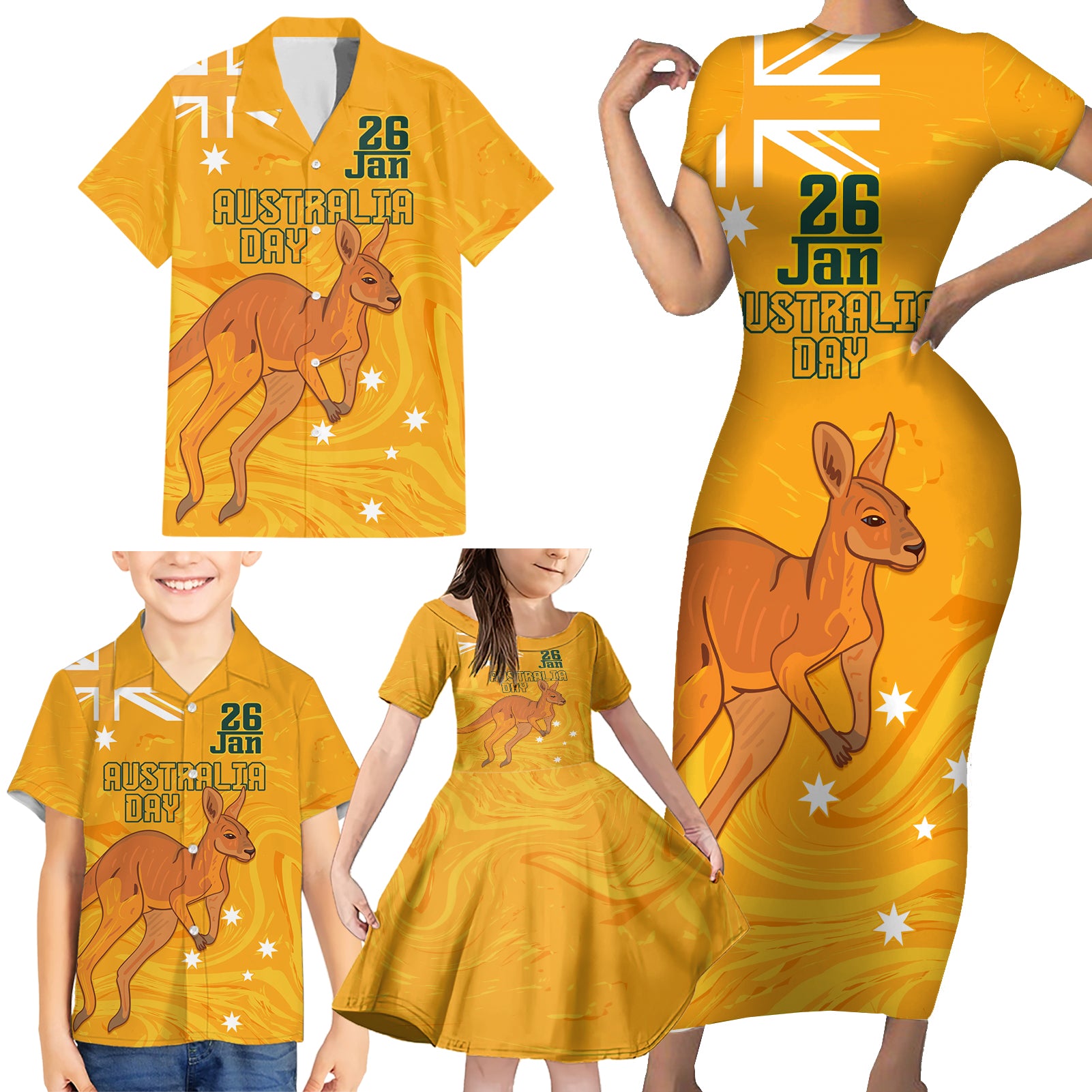 Personalised Matildas Australia Day Family Matching Short Sleeve Bodycon Dress and Hawaiian Shirt Proud To Be Tillies Gold Version