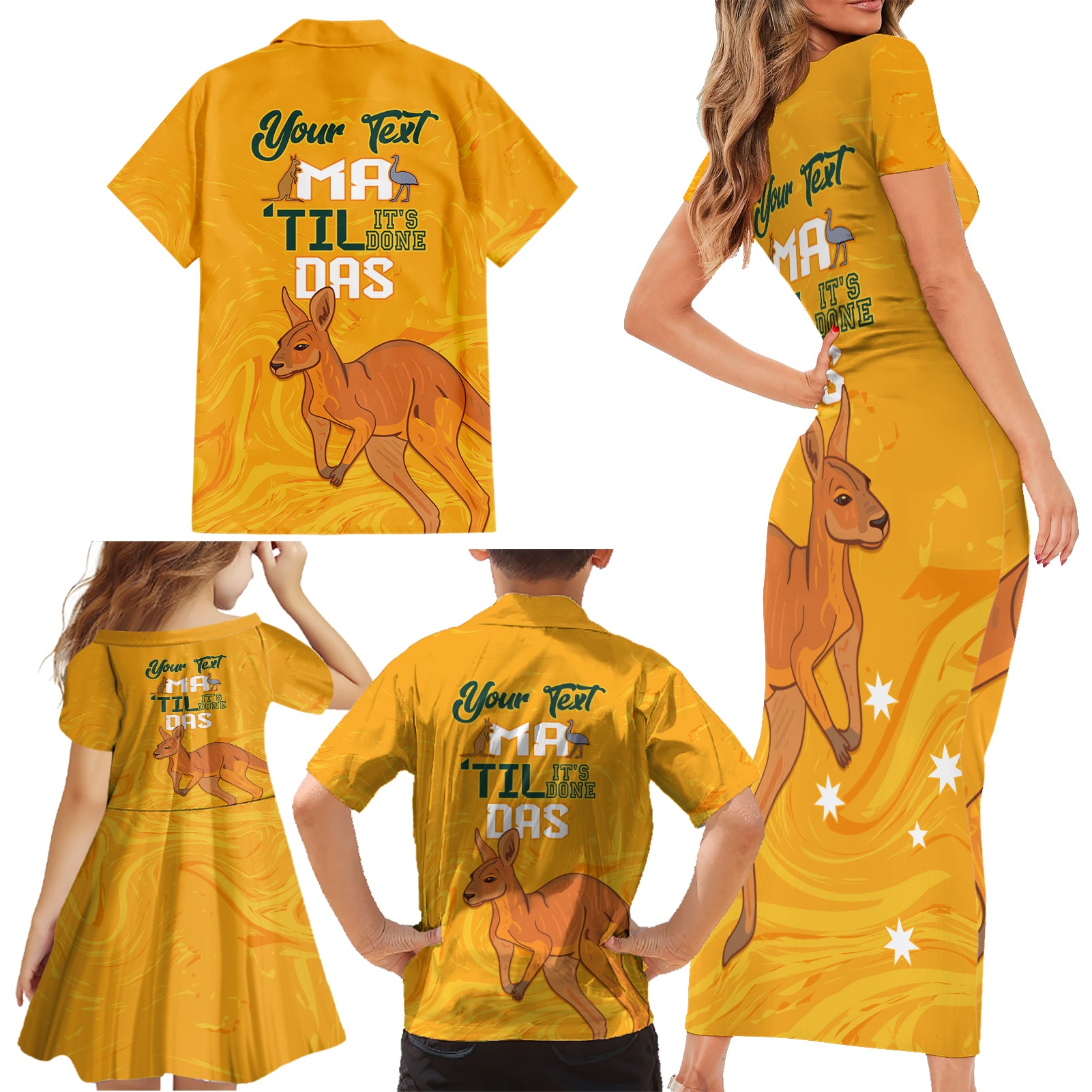 Personalised Matildas Australia Day Family Matching Short Sleeve Bodycon Dress and Hawaiian Shirt Proud To Be Tillies Gold Version