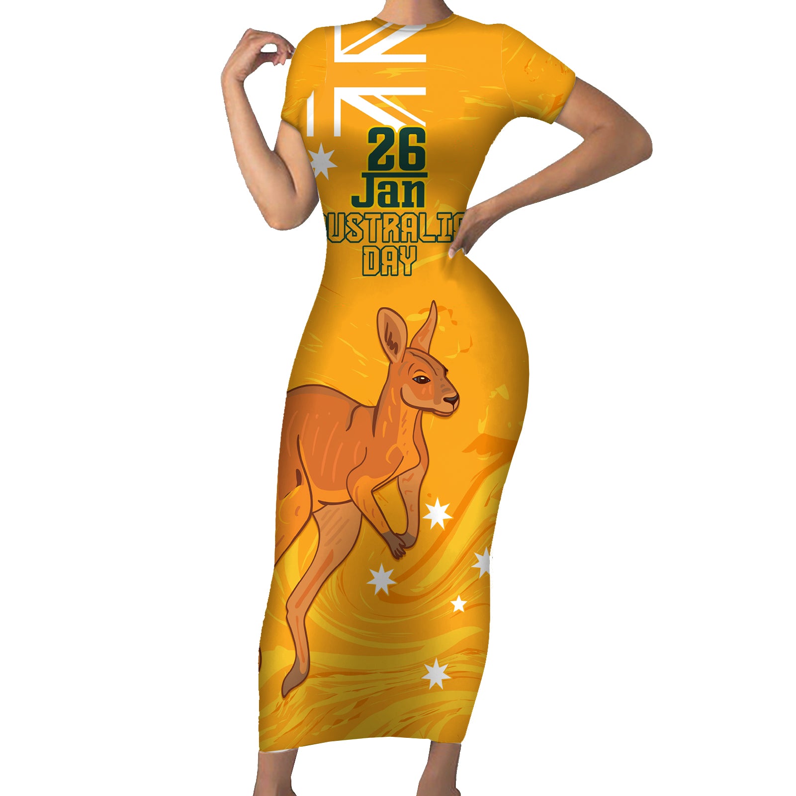 Personalised Matildas Australia Day Family Matching Short Sleeve Bodycon Dress and Hawaiian Shirt Proud To Be Tillies Gold Version