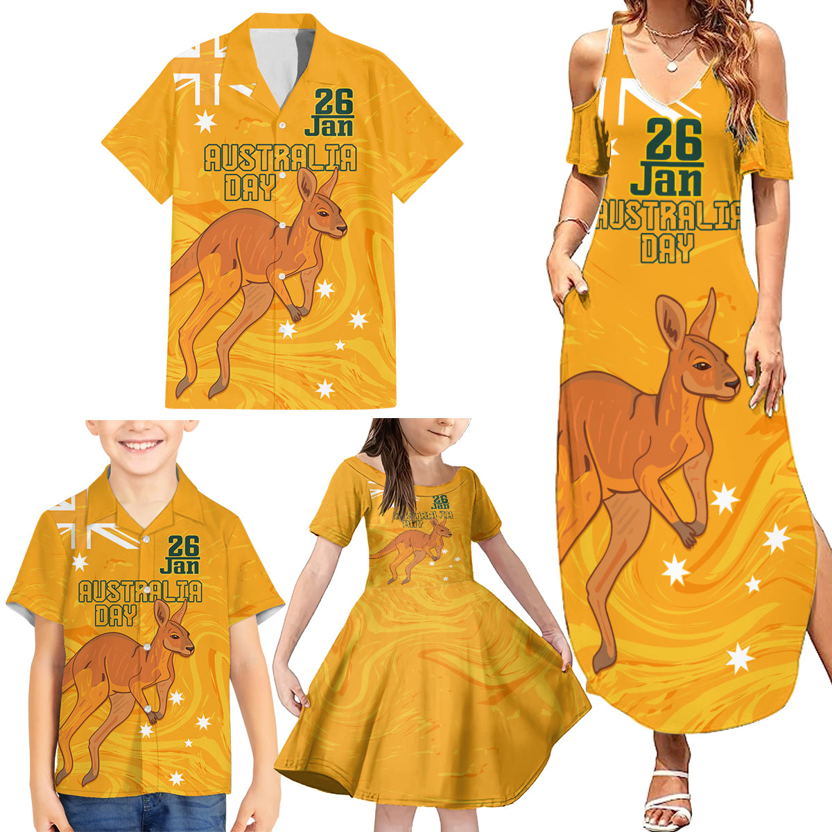 Personalised Matildas Australia Day Family Matching Summer Maxi Dress and Hawaiian Shirt Proud To Be Tillies Gold Version