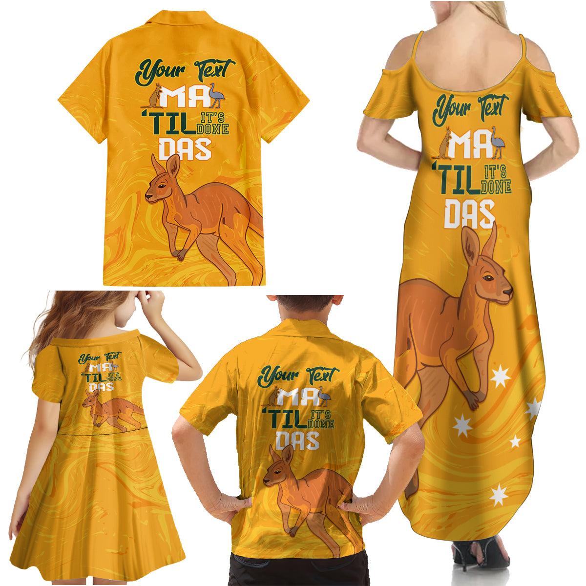 Personalised Matildas Australia Day Family Matching Summer Maxi Dress and Hawaiian Shirt Proud To Be Tillies Gold Version