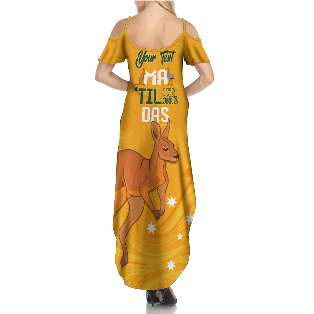 Personalised Matildas Australia Day Family Matching Summer Maxi Dress and Hawaiian Shirt Proud To Be Tillies Gold Version