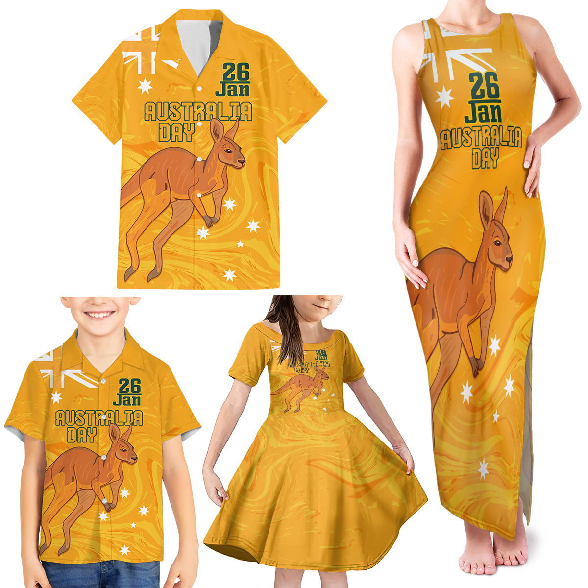 Personalised Matildas Australia Day Family Matching Tank Maxi Dress and Hawaiian Shirt Proud To Be Tillies Gold Version