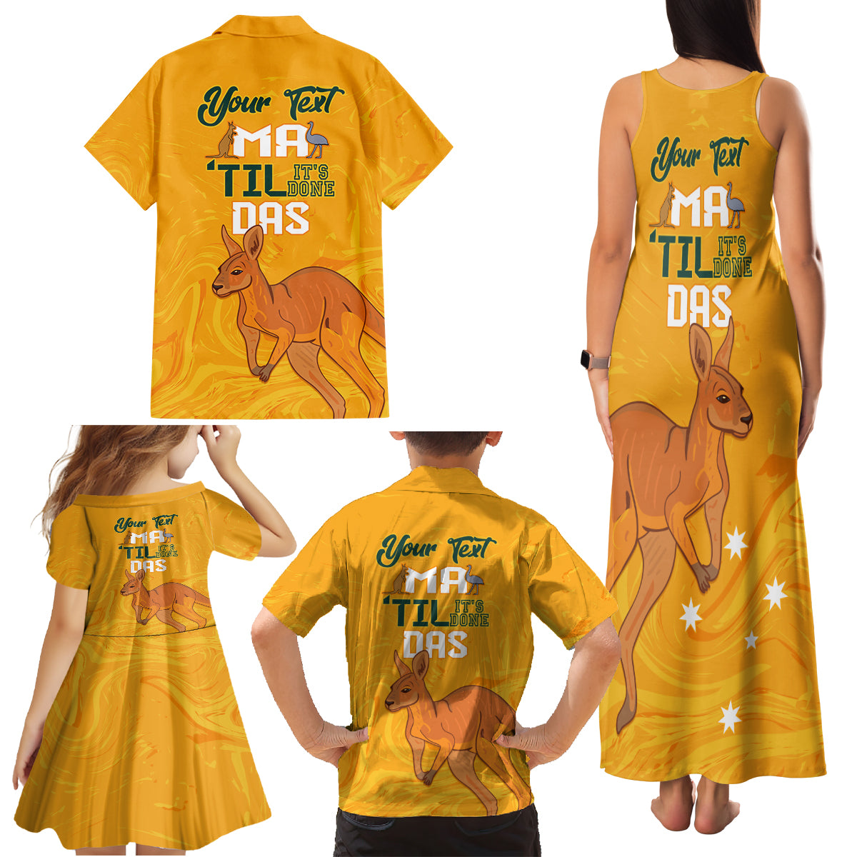 Personalised Matildas Australia Day Family Matching Tank Maxi Dress and Hawaiian Shirt Proud To Be Tillies Gold Version