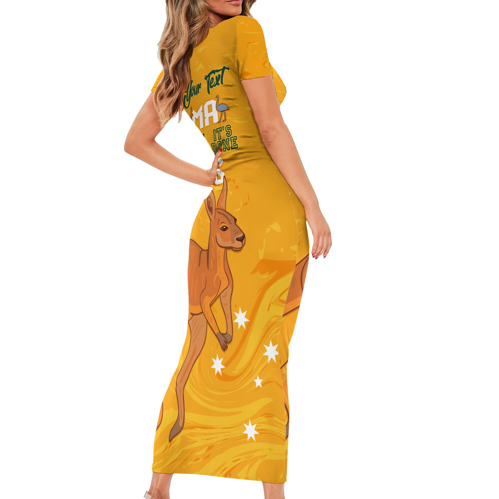 Personalised Matildas Australia Day Short Sleeve Bodycon Dress Proud To Be Tillies Gold Version