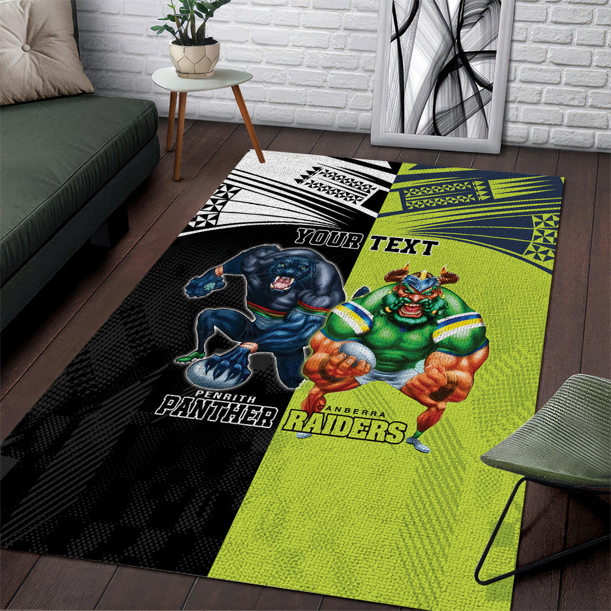 Custom Raiders and Panthers Area Rug Together Sporty Style