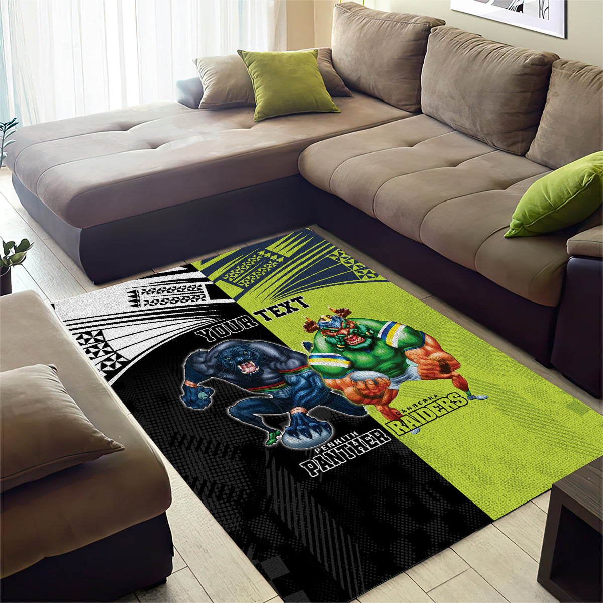 Custom Raiders and Panthers Area Rug Together Sporty Style