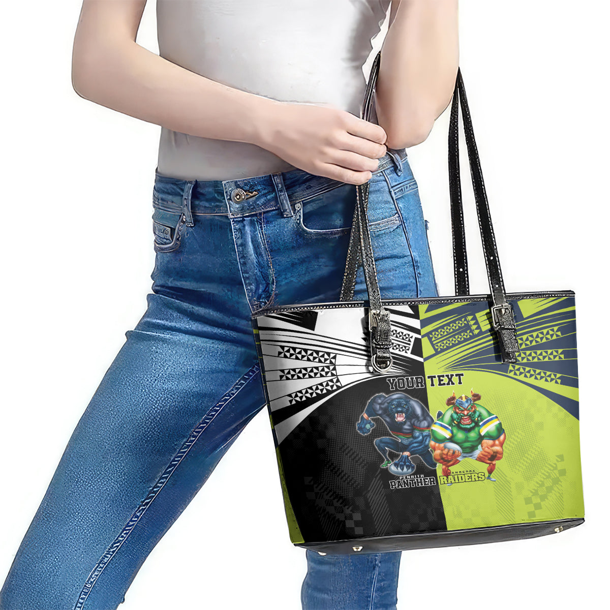 Custom Raiders and Panthers Leather Tote Bag Together Sporty Style