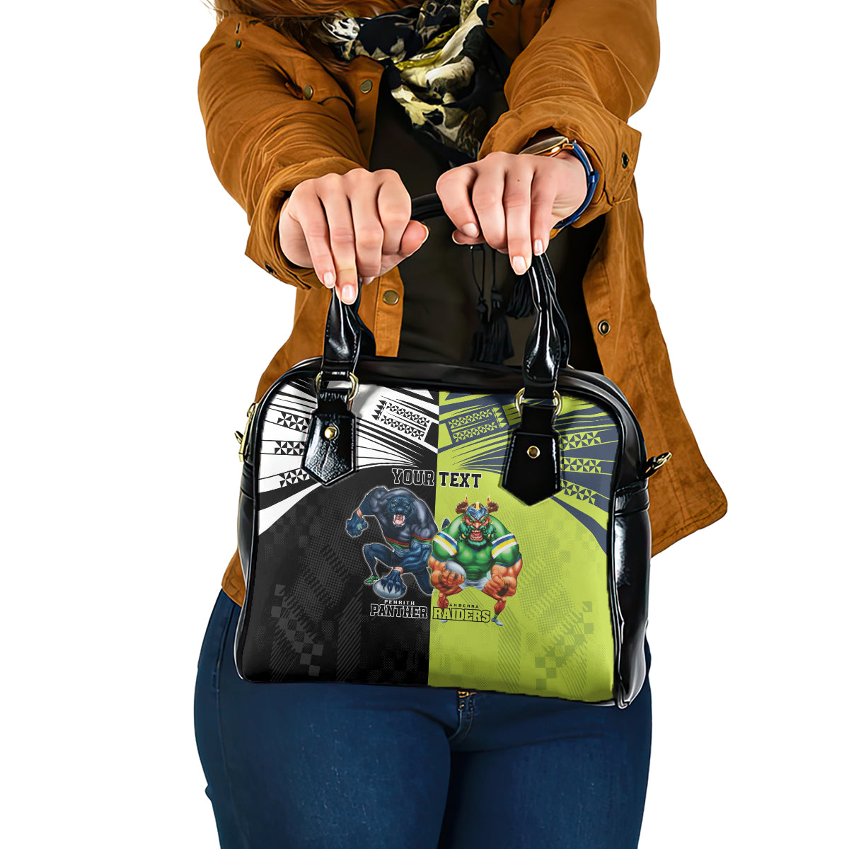 Custom Raiders and Panthers Shoulder Handbag Together Sporty Style