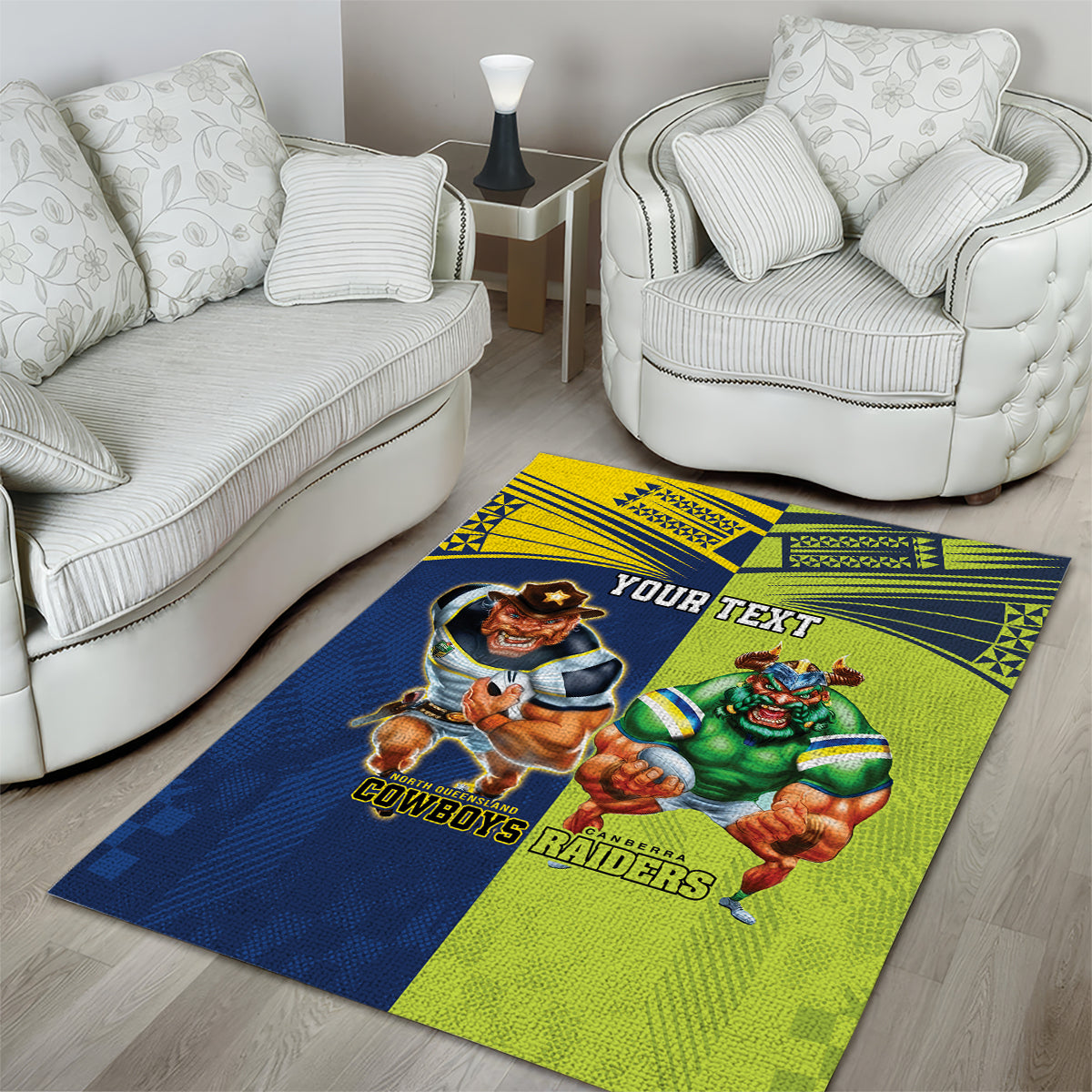 Custom Raiders and Cowboys Area Rug Together Sporty Style