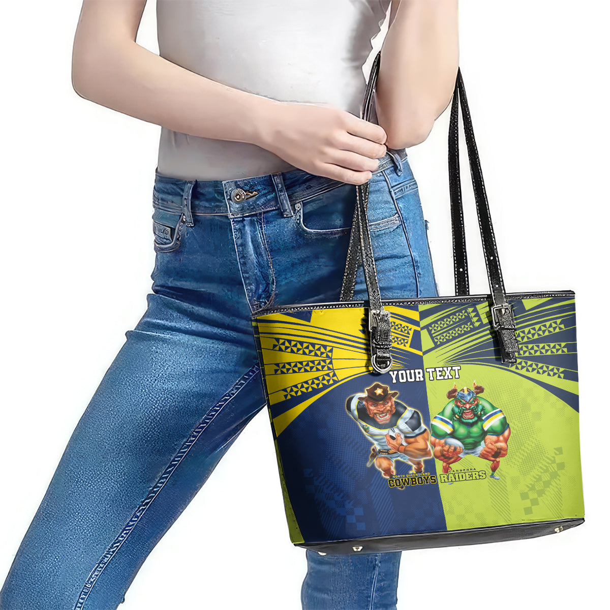 Custom Raiders and Cowboys Leather Tote Bag Together Sporty Style