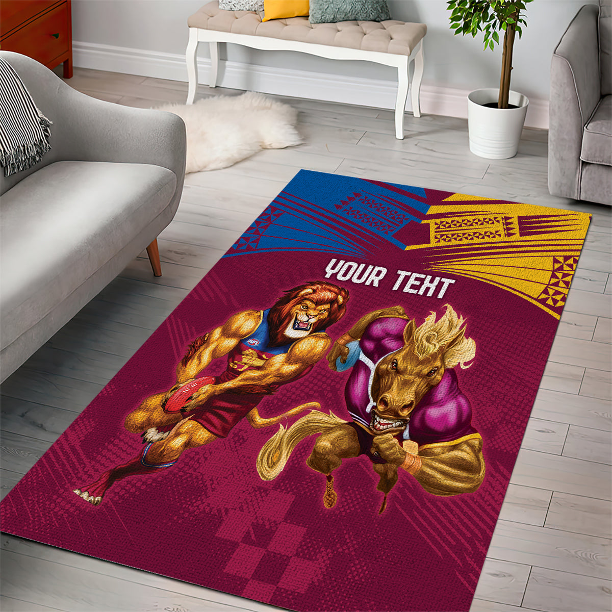 Custom Brisbane Broncos and Lions Area Rug Together Sporty Style