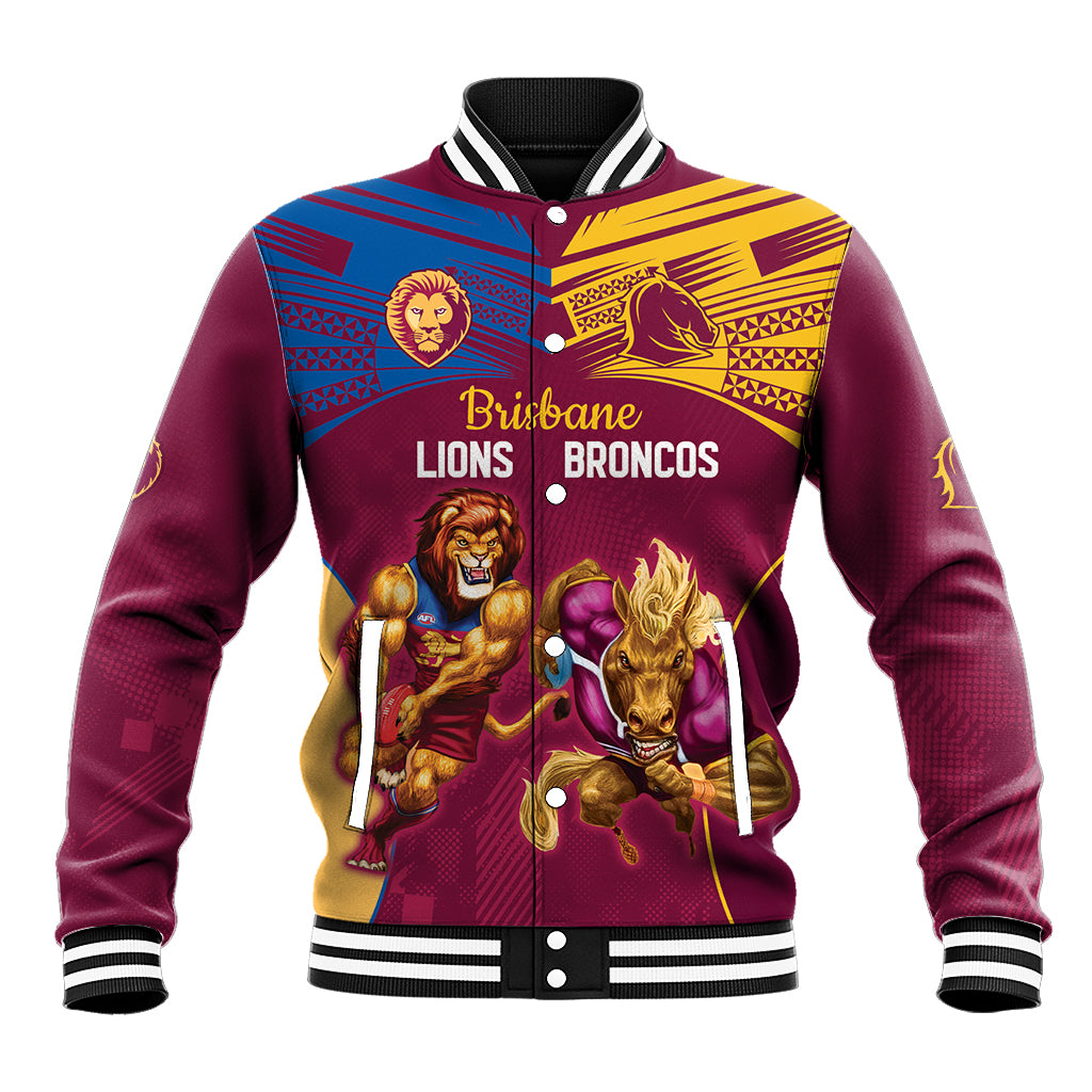 Custom Brisbane Broncos and Lions Baseball Jacket Together Sporty Style