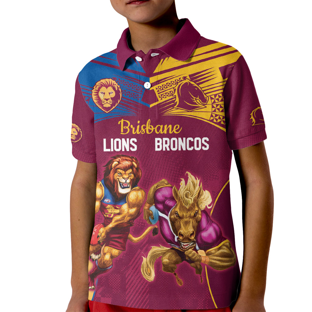 Custom Brisbane Broncos and Lions Kid Polo Shirt Together Sporty Style