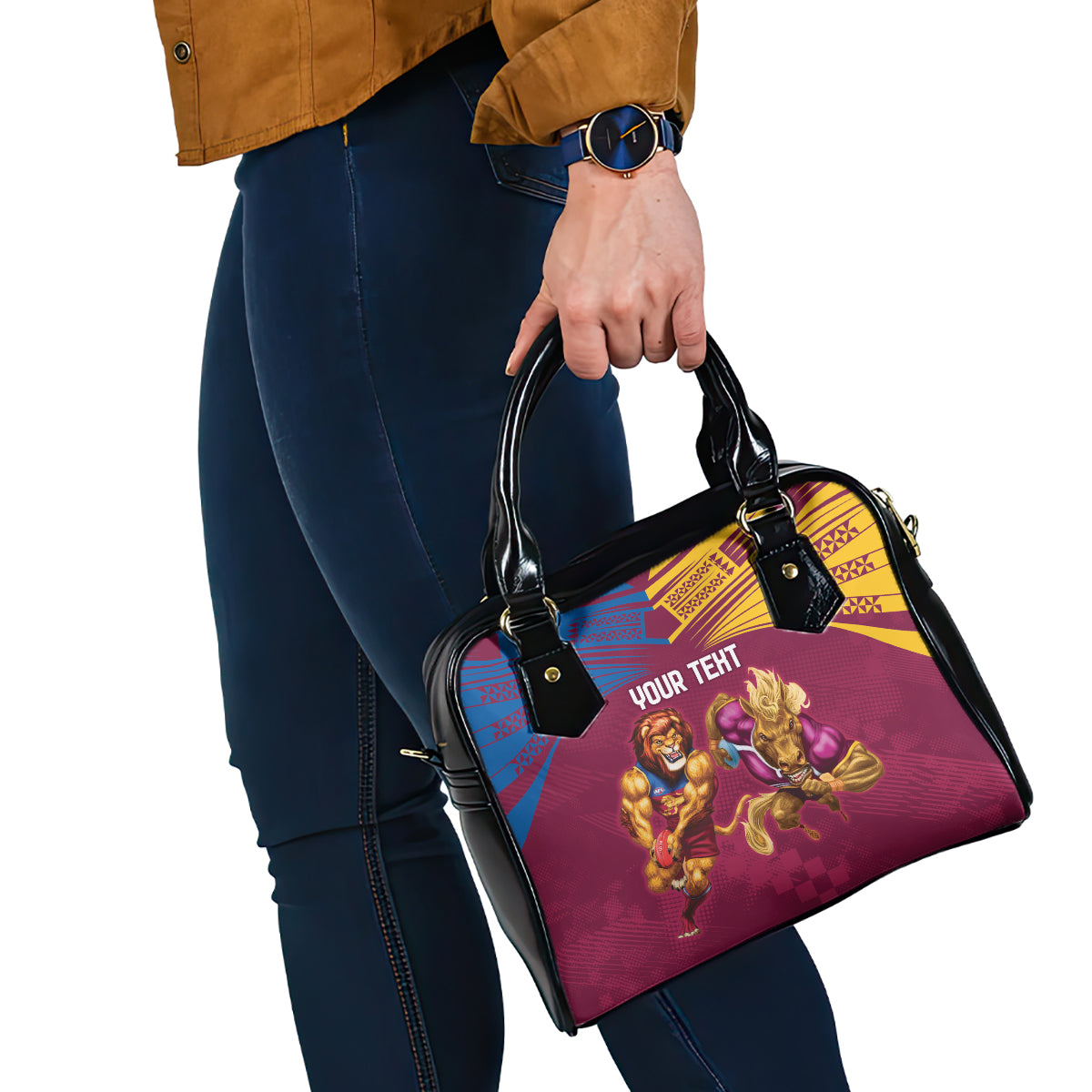 Custom Brisbane Broncos and Lions Shoulder Handbag Together Sporty Style