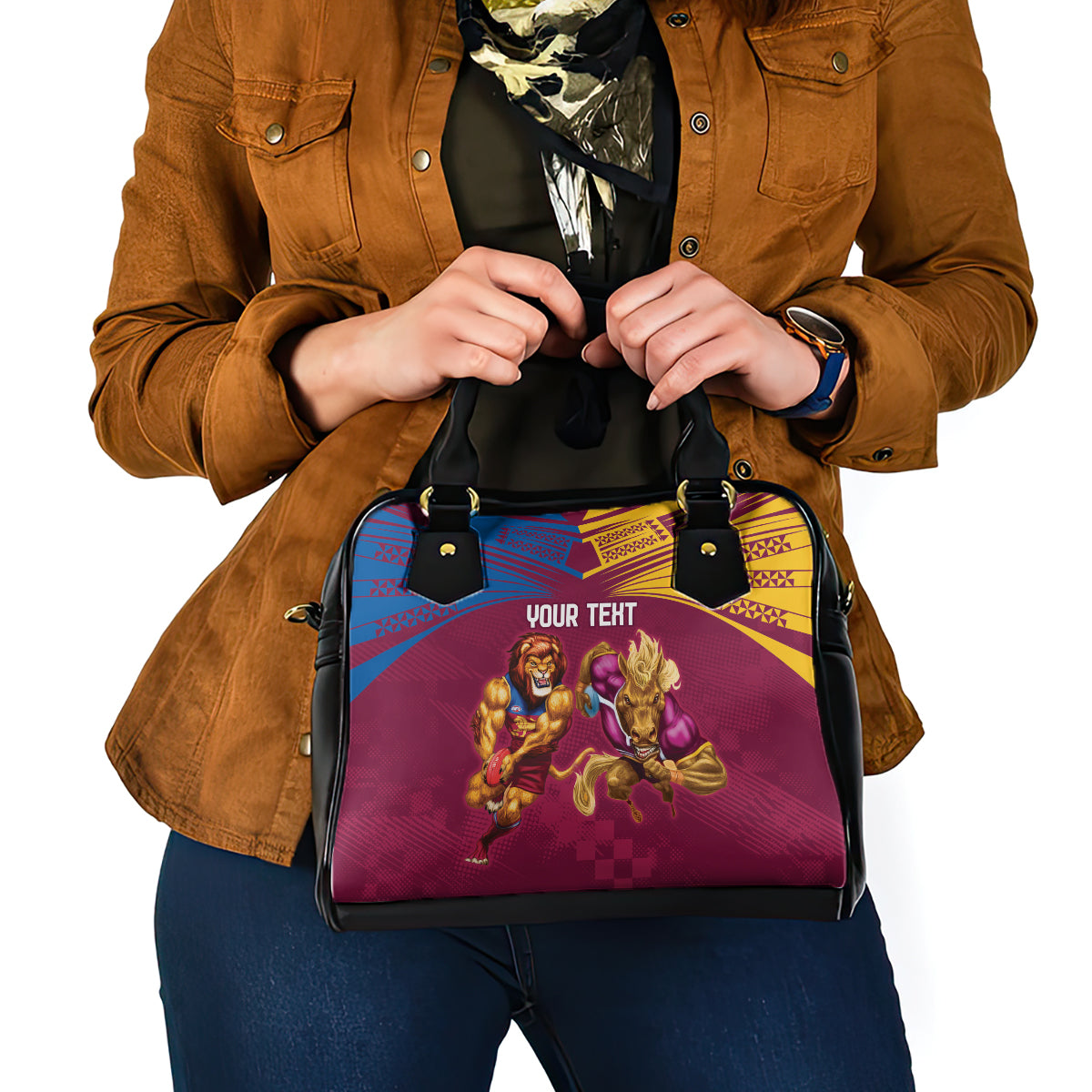 Custom Brisbane Broncos and Lions Shoulder Handbag Together Sporty Style