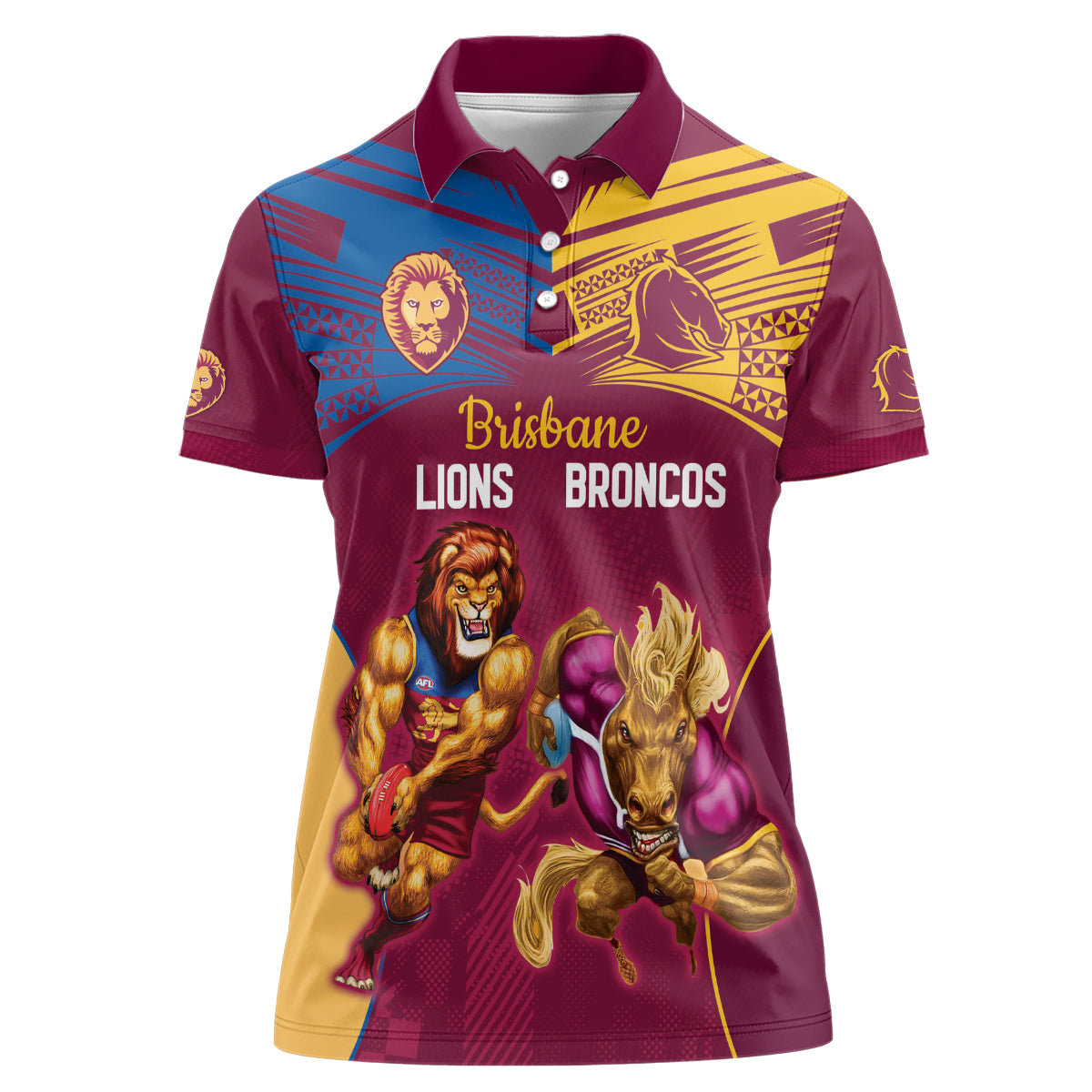 Custom Brisbane Broncos and Lions Women Polo Shirt Together Sporty Style