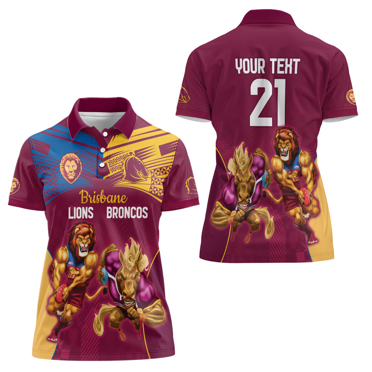 Custom Brisbane Broncos and Lions Women Polo Shirt Together Sporty Style