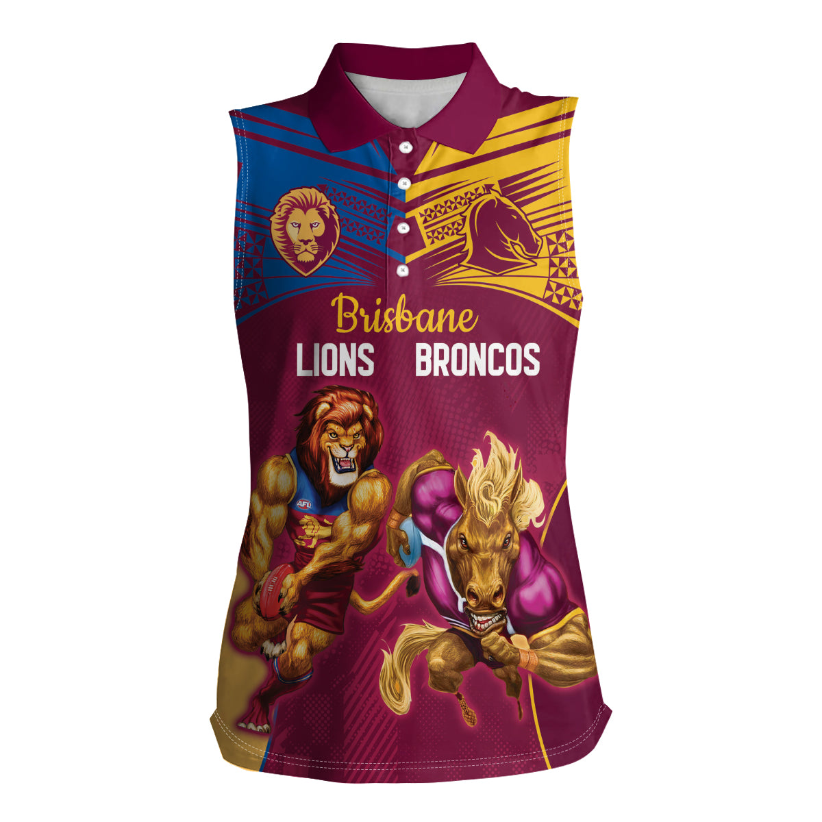 Custom Brisbane Broncos and Lions Women Sleeveless Polo Shirt Together Sporty Style