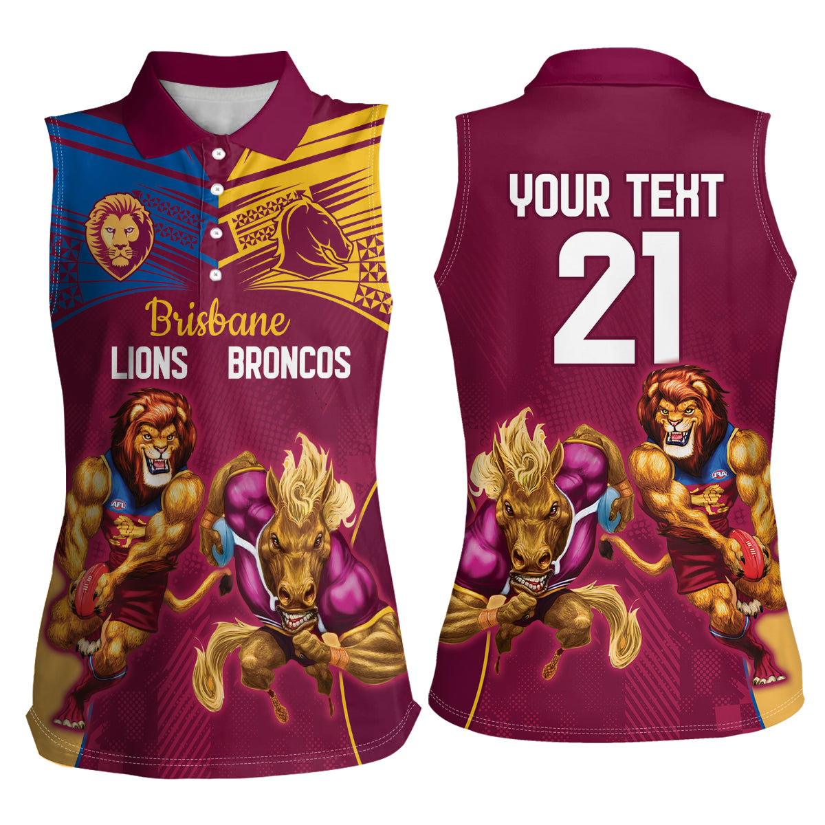 Custom Brisbane Broncos and Lions Women Sleeveless Polo Shirt Together Sporty Style