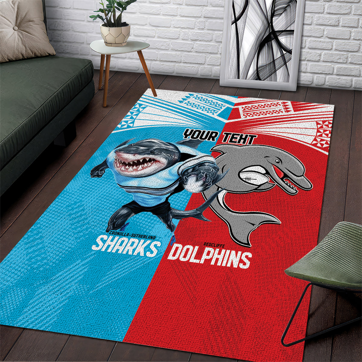 Custom Dolphins and Shark Area Rug Together Sporty Style