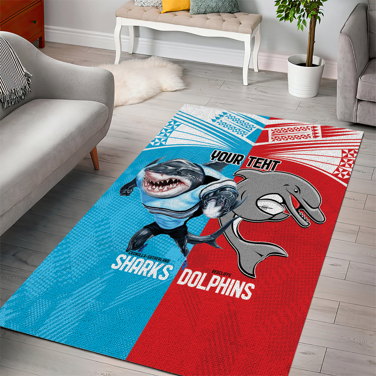 Custom Dolphins and Shark Area Rug Together Sporty Style