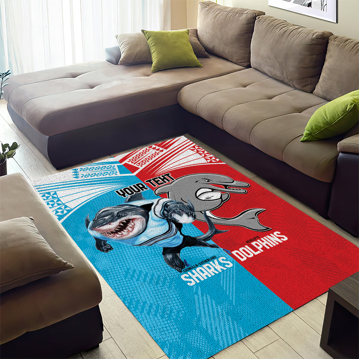 Custom Dolphins and Shark Area Rug Together Sporty Style