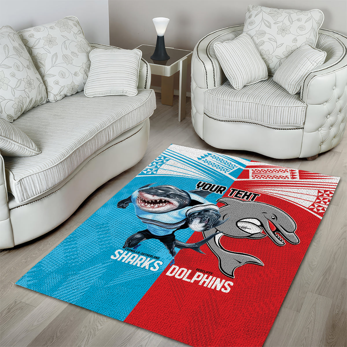 Custom Dolphins and Shark Area Rug Together Sporty Style