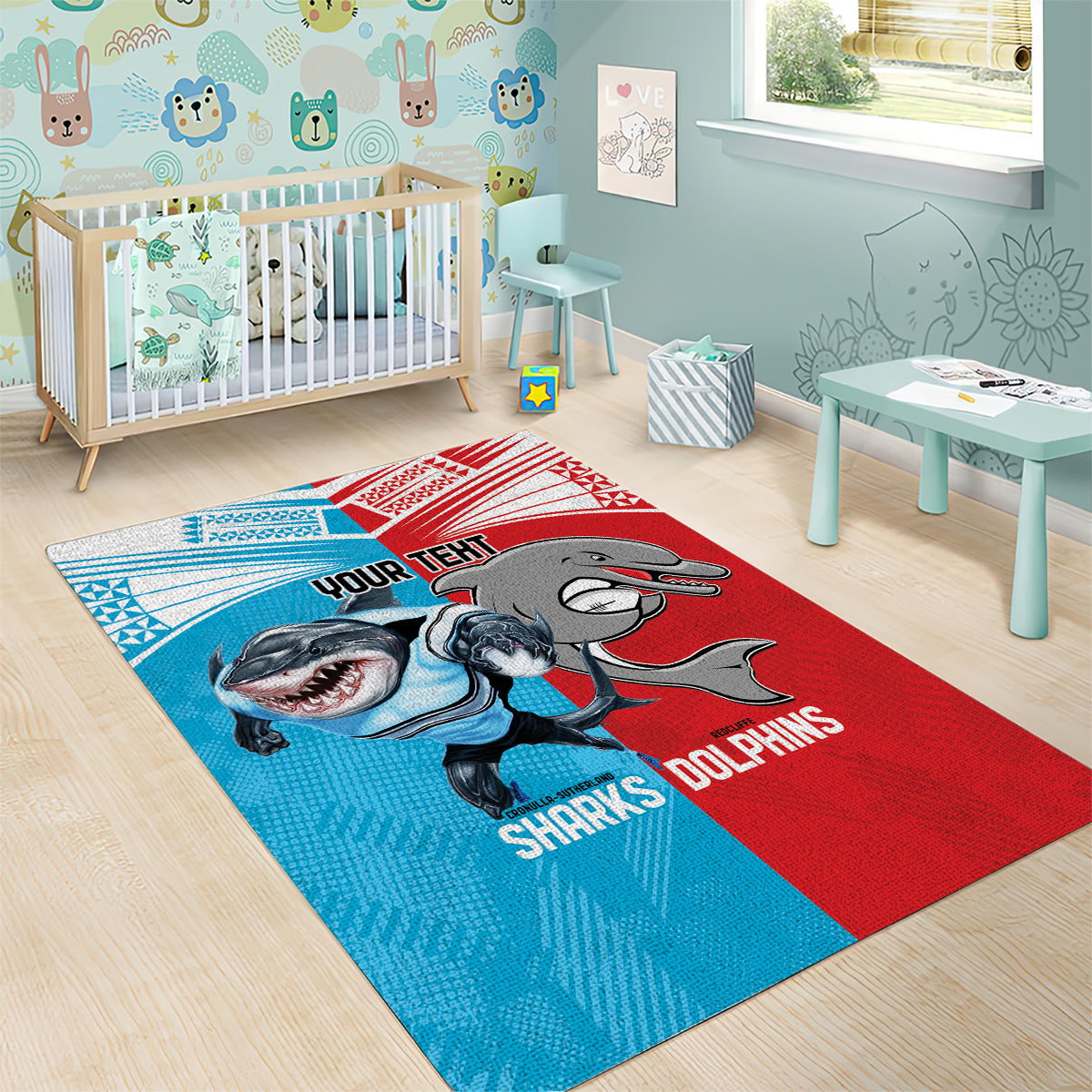 Custom Dolphins and Shark Area Rug Together Sporty Style