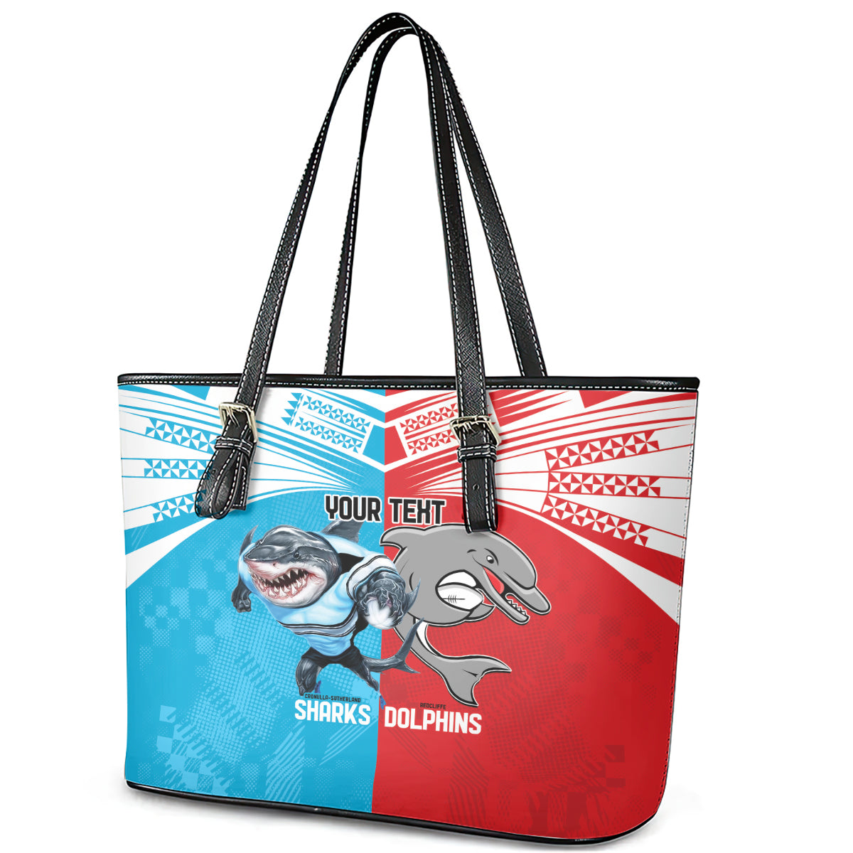 Custom Dolphins and Shark Leather Tote Bag Together Sporty Style