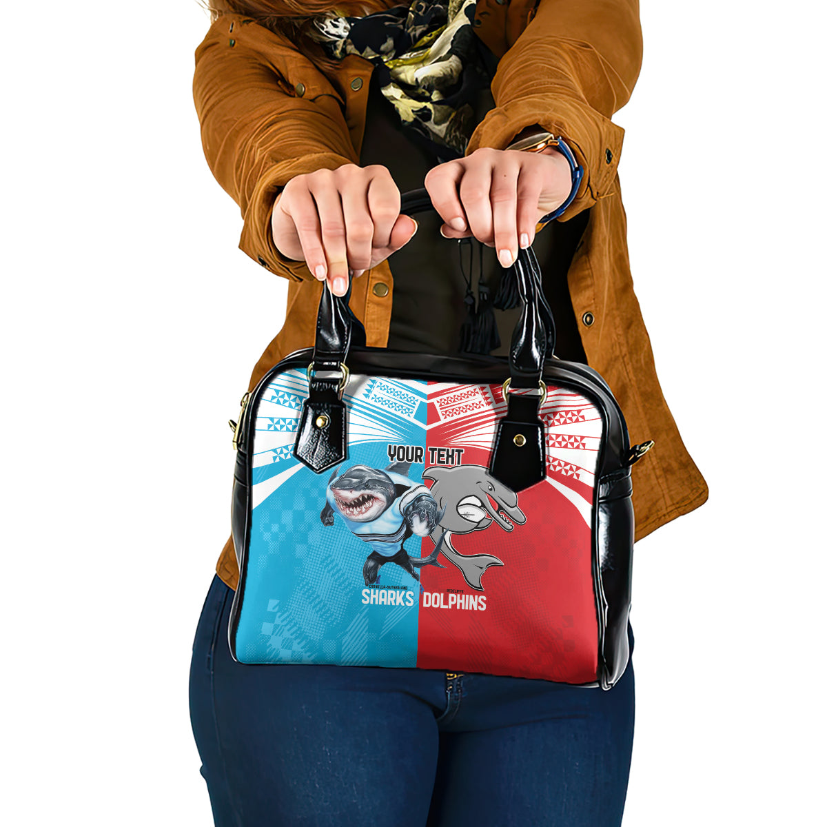 Custom Dolphins and Shark Shoulder Handbag Together Sporty Style