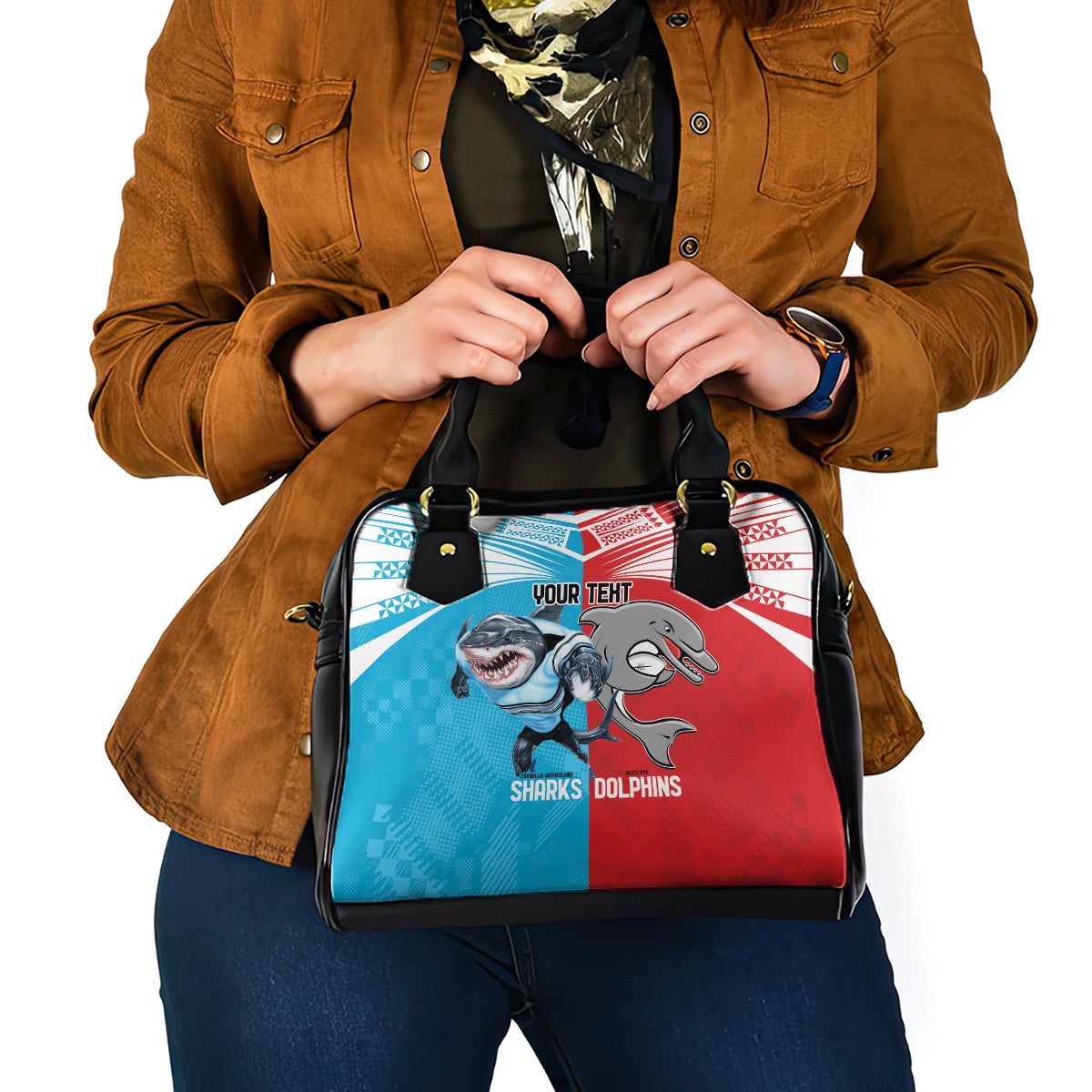 Custom Dolphins and Shark Shoulder Handbag Together Sporty Style